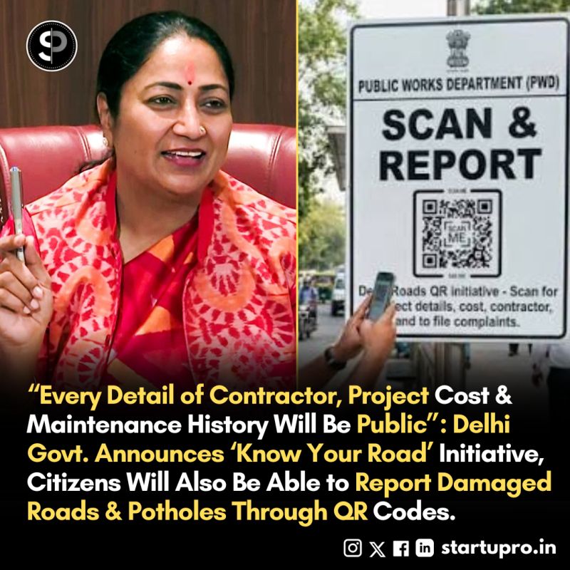 ThaakorPathak1's tweet photo. 💥The Delhi government is reportedly planning to introduce a QR code-based "Know Your Road" initiative aimed at improving transparency and accountability in road maintenance across the capital. https://t.co/HorOOrbypr