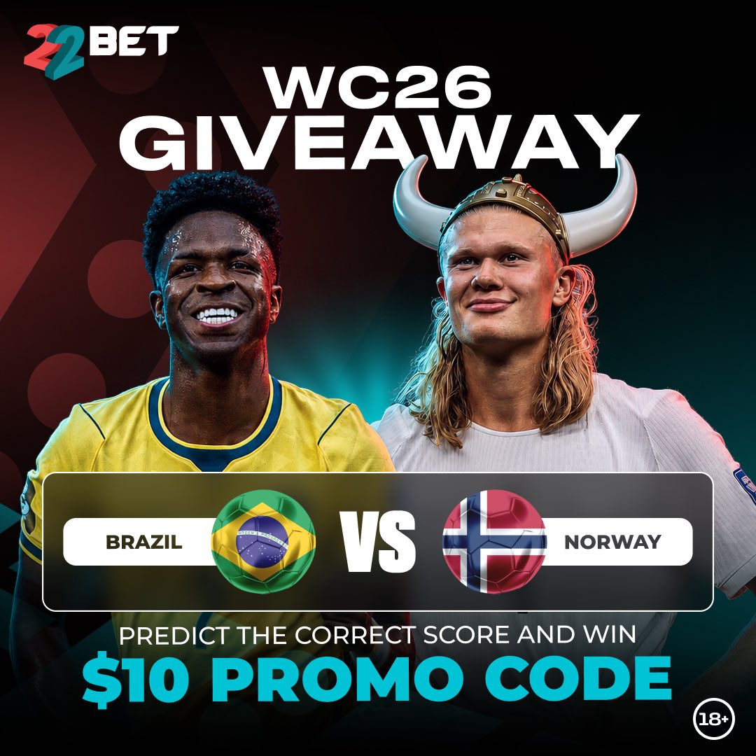 22betNaija's tweet photo. Brazil 🆚 Norway 

Predict the scoreline and stand a chance to win a $10 Free Bet 🎁 

To qualify: 

Follow our page 
Like &amp; Share this post 
Drop your score prediction below 👇🏾 

*T&amp;C Apply https://t.co/IWbp9ycm8N