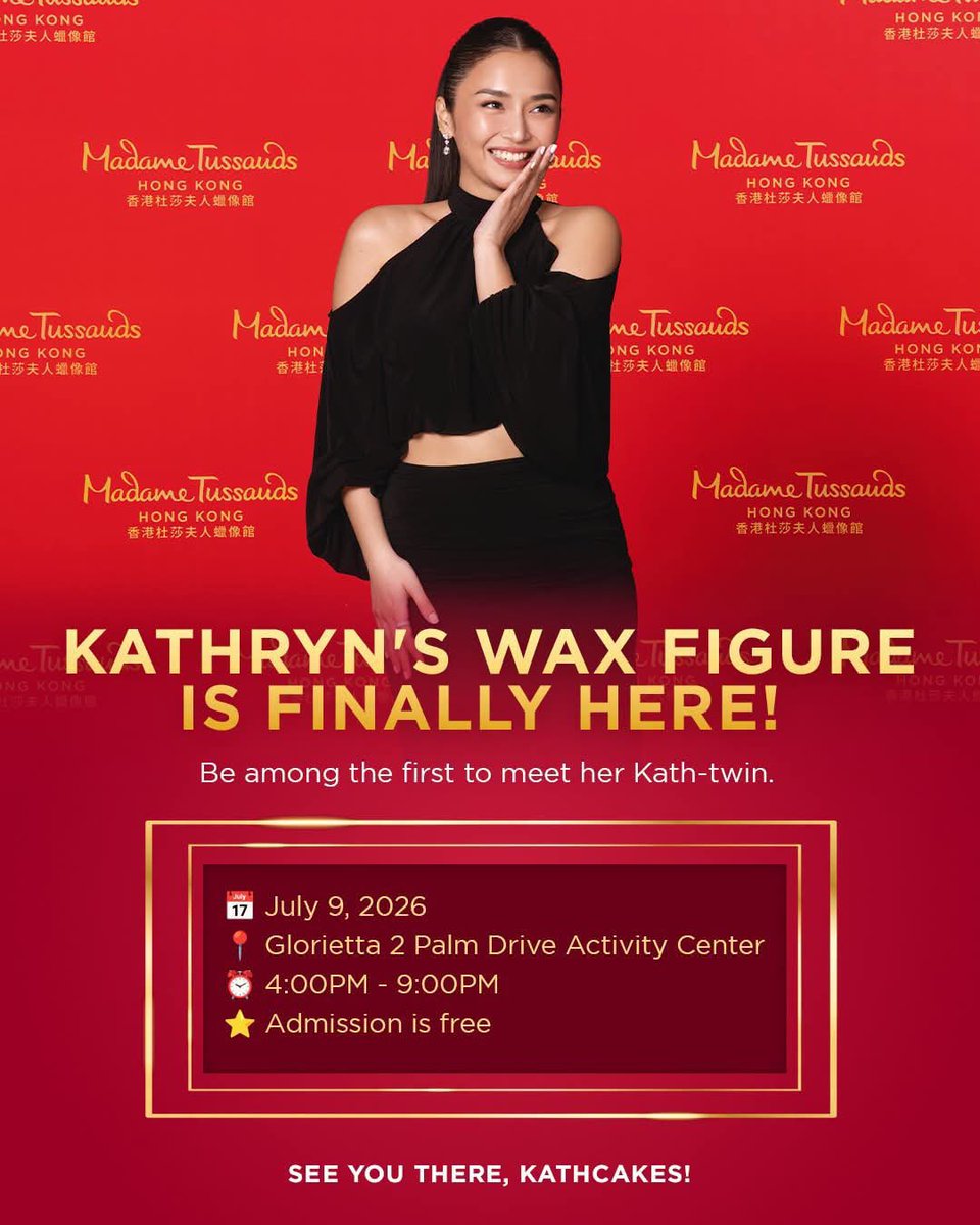 TeamKBGlobalOfc's tweet photo. She’s finally here! 💜✨

Let’s celebrate Kathryn’s wax figure unveiling and make this day unforgettable. See you on July 9 at Glorietta 2! 💜

#KathrynBernardo #KathCakes #MadameTussauds https://t.co/PzRViqvVOB