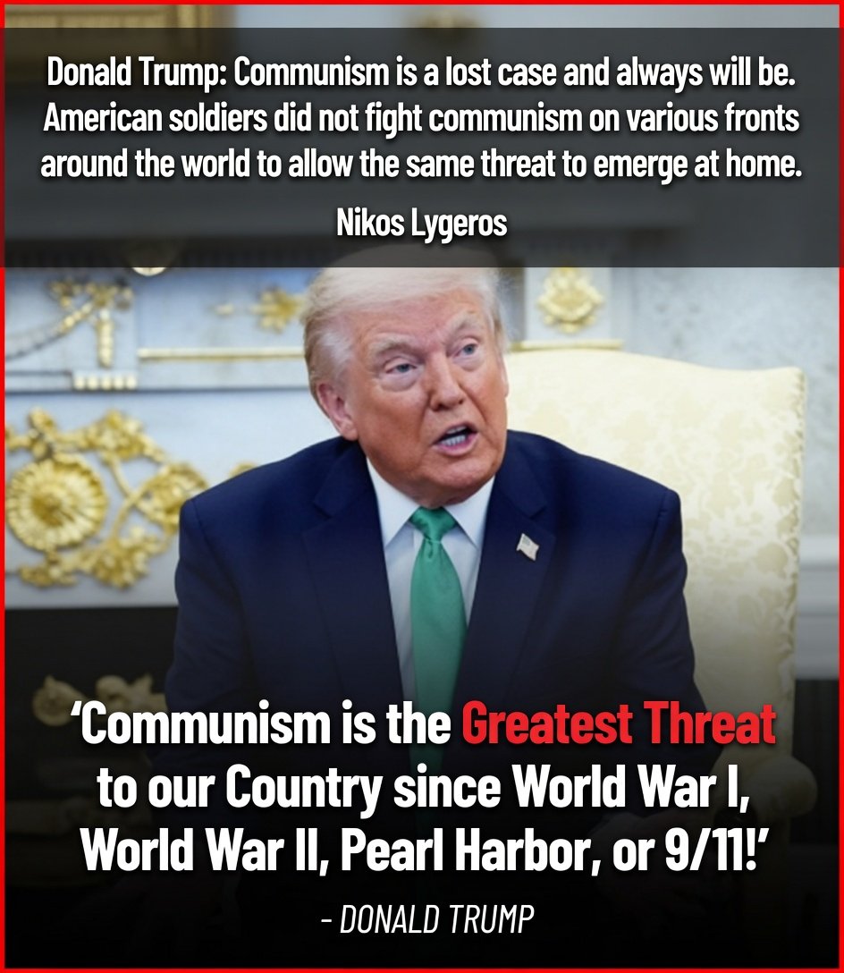 AthinaKech36429's tweet photo. "Donald Trump: Communism is a lost case and always will be. American soldiers did not fight communism on various fronts around the world to allow the same threat to emerge at home."
Nikos Lygeros https://t.co/Vr8MVoXWwV