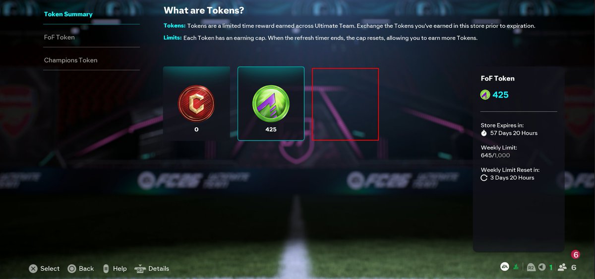 NepentheZ's tweet photo. Here's how I think the Token Store changover will go for FC26 from FoF to FUTTIES.

- Rivals / Squad Battle / Objective FoF token rewards will remain as they are
- FoF Token store is there for 57 more days and only 4 of the items in there expire in 5 days meaning the token store will remain open with the other content for 2 more months
- FUTTIES Token store and account tile will be placed in the red boxes, and we'll continue earning FUTTIES tokens from Thursday.

Because Rivals / Squads rewards count for NEXT weeks FoF token limit of 1k, I'm very temped to save all my tokens and claim the 500 token tradable pack 3 times when FUTTIES are in packs!