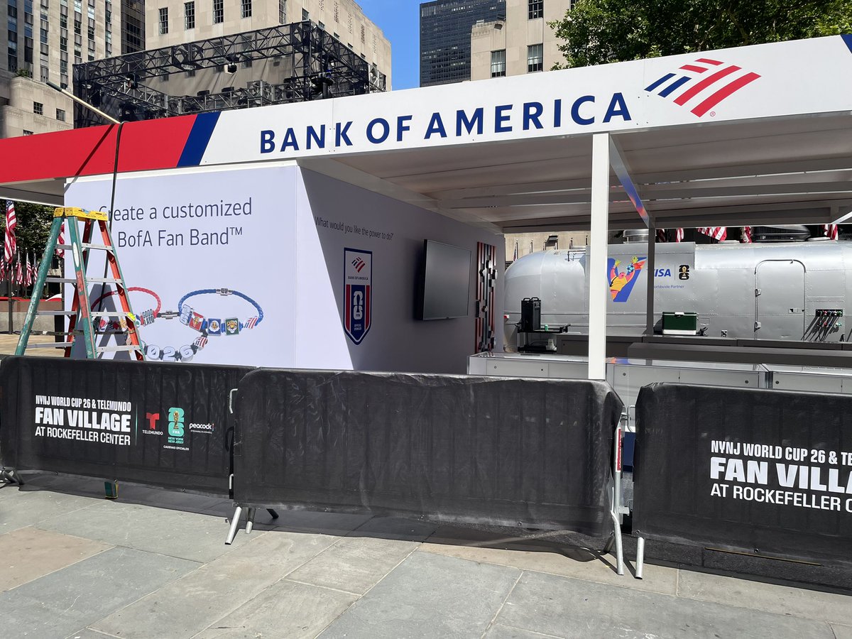 CgTechstar's tweet photo. World Cup 26 Fan Village is under construction at Rockefeller Center. It opens on July 6, and advance reservations are required. https://t.co/OcT5vQ93SD