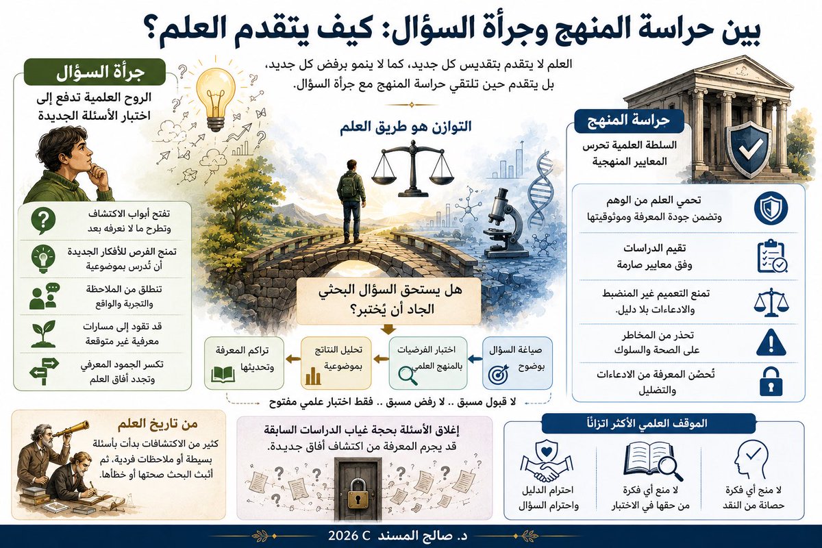 SalehAlmusned's tweet photo. بين حراسة المنهج وجرأة السؤال: كيف يتقدم العلم؟

تثير الأفكار الجديدة والفرضيات غير المألوفة سؤالًا جوهريًا في فلسفة العلم: هل يكفي غياب الدراسات السابقة لرفض فكرة ما أو الامتناع عن دراستها، أم أن مهمة العلم تبدأ أصلًا من اختبار الأسئلة الجديدة؟

تنقسم المواقف عادة بين من يرى أن غياب السند العلمي المنشور يجعل الفكرة غير جديرة بالاعتبار، وبين من يرى أن بعض الملاحظات الأولية المتواترة قد تبرر إخضاعها للفحص العلمي. وبين هذين الموقفين تبرز قضية أعمق تتعلق بالعلاقة بين السلطة العلمية والروح العلمية.

تؤدي السلطة العلمية دورًا أساسيًا في حماية المعرفة من الادعاءات غير المنضبطة، وفي صون المعايير المنهجية التي تضمن جودة البحث وموثوقية نتائجه. غير أن تاريخ العلم يبين أن التقدم لم يكن ثمرة الالتزام بالمنهج وحده، بل كان أيضًا نتيجة القدرة على طرح أسئلة جديدة واختبار فرضيات لم تحظَ بعد بالتراكم البحثي الكافي.

وقد عبّر الفيلسوف كارل بوبر في كتابه منطق الكشف العلمي عن هذه الفكرة حين جعل معيار العلمية هو قابلية الفرضية للاختبار والدحض. فالقضية ليست أن تكون الفكرة صحيحة مسبقًا، بل أن تكون قابلة للفحص وفق إجراءات منهجية تسمح بتأييدها أو نقضها.

أما توماس كون فقد أوضح في كتابه بنية الثورات العلمية أن المعرفة العلمية لا تتطور دائمًا بصورة تراكمية مستقرة، بل تمر أحيانًا بتحولات كبرى تنشأ عندما تعجز النماذج السائدة عن تفسير بعض الظواهر والمشكلات. ومع أن كون كان يتحدث أساسًا عن تحولات تنشأ من داخل الممارسة العلمية نفسها، فإن أطروحته تذكّرنا بأن استقرار المعرفة لا يعني اكتمالها، وأن بقاء باب التساؤل مفتوحًا جزء من حيوية العلم وقدرته على التجدد.

ومن هنا ينبغي التمييز بين أمرين مختلفين: رفض النتائج لعدم كفاية الأدلة، ورفض السؤال البحثي قبل اختباره. فالأول ممارسة علمية مشروعة، أما الثاني فقد يحرم المعرفة من فرص اكتشاف مسارات جديدة للفهم والبحث.

ولا يعني ذلك أن كل فكرة جديدة تستحق بالضرورة أن تُمنح الأولوية البحثية نفسها؛ فالمؤسسات العلمية تعمل في ظل موارد محدودة، وتخضع لاعتبارات الجدوى والأهمية والأثر المتوقع. غير أن ترتيب الأولويات يختلف عن إغلاق باب البحث من حيث المبدأ؛ فالسؤال قد لا يكون أولوية اليوم، لكنه يظل سؤالًا مشروعًا متى توفرت مؤشرات تستدعي اختباره.

ويقدم تاريخ العلم أمثلة متعددة على ذلك. فقد واجهت أفكار إغناتس سملفايس حول غسل الأيدي مقاومة واسعة قبل أن تصبح أساسًا لمكافحة العدوى، كما قوبلت أبحاث باري مارشال حول دور البكتيريا في قرحة المعدة بالتشكيك قبل أن تحظى بقبول علمي واسع. وفي المقابل أثارت فرضية الاندماج البارد اهتمامًا عالميًا واسعًا عند الإعلان عنها عام 1989، غير أن محاولات التحقق اللاحقة لم تتمكن من تأكيد نتائجها على نحو موثوق، فتراجعت مكانتها العلمية. وفي الحالتين كان الفيصل هو الاختبار المنهجي لا الحماس للفكرة ولا النفور منها.

ولهذا فإن السؤال الذي يستحق التأمل ليس: هل الفكرة صحيحة أم خاطئة؟ بل: هل مُنحت فرصة عادلة للاختبار المنهجي قبل إصدار الحكم عليها؟

فالعلم لا ينمو بتقديس كل جديد، كما لا ينمو برفض كل جديد. وإنما يتقدم حين تلتقي حراسة المنهج مع جرأة السؤال؛ إذ تحمي الأولى المعرفة من الوهم، بينما تفتح الثانية أبواب الاكتشاف. وبين هذين المبدأين تتجدد المعرفة وتتوسع حدود الفهم الإنساني، وتبقى الكلمة الأخيرة للدليل.