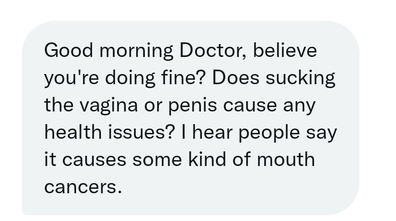 FirstDoctor's tweet photo. Sucking it can transmit infections like HPV which can then cause mouth and throat cancers https://t.co/dHQgtKmxXb