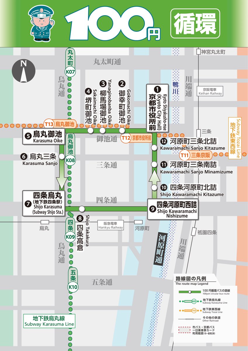 京都市バス 100円循環バス 路線図
