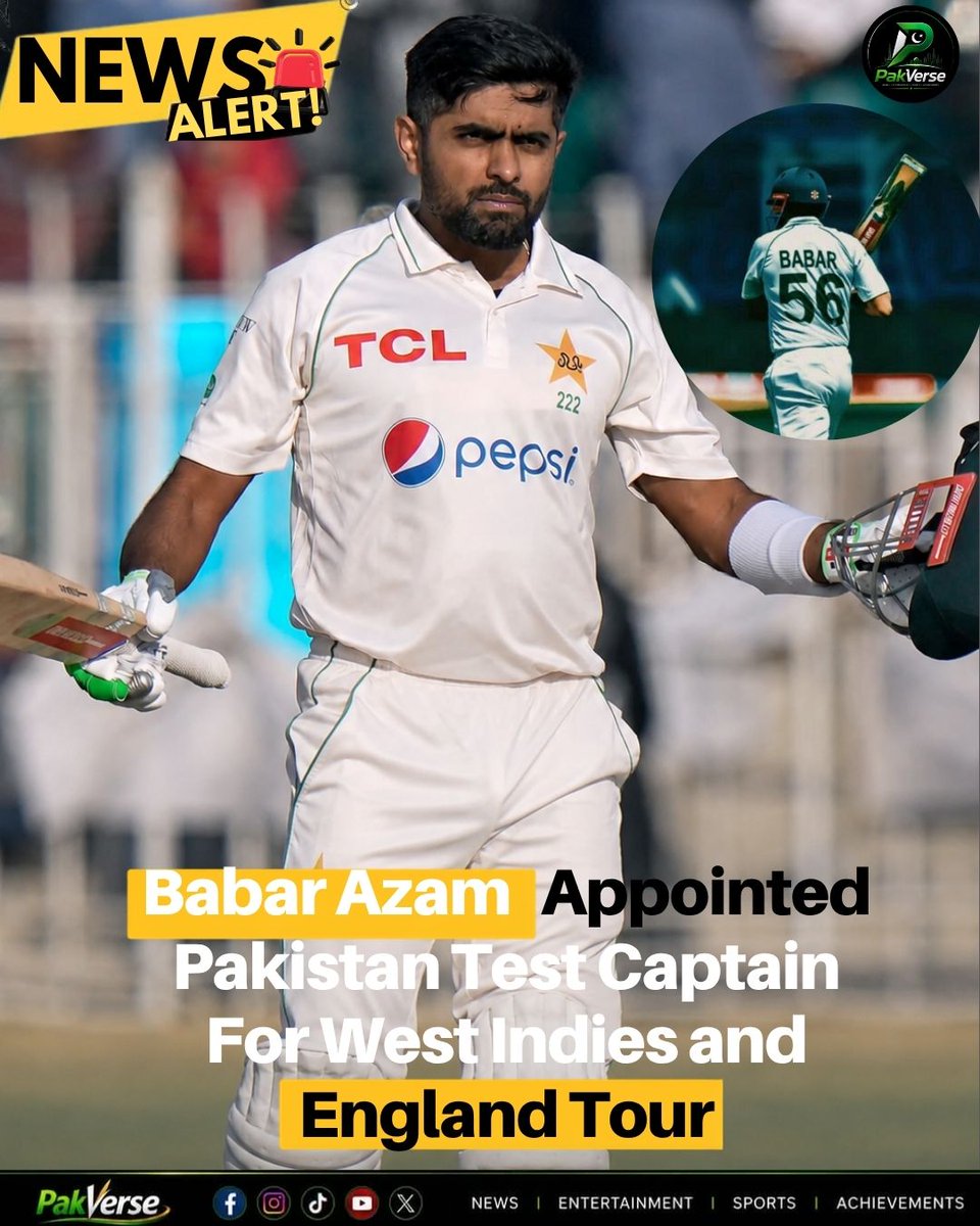 PakVerseMedia's tweet photo. 🚨 Babar Azam Returns as Pakistan's Test Captain! 🇵🇰🏏
PCB reportedly hands Babar Azam the Test captaincy for the upcoming West Indies tour, marking a major leadership comeback. Can he guide Pakistan to success in the Caribbean?
#BabarAzam #PakistanCricket #Test #BreakingNews https://t.co/rmK6rfKPvC