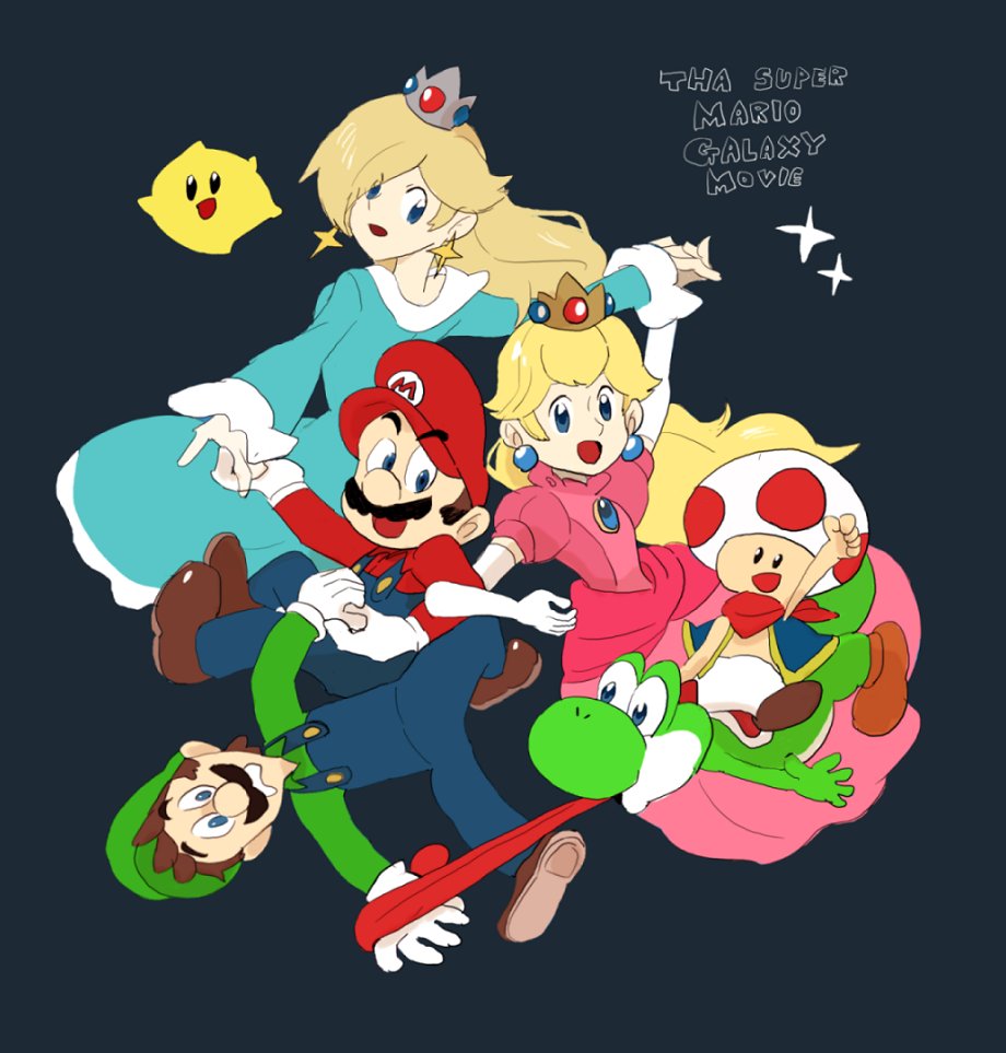 ルイージ ,チコ(マリオ) ,マリオ ,ピーチ姫 ,ロゼッタ(スーパーマリオ) 「galaxy」|くろのイラスト