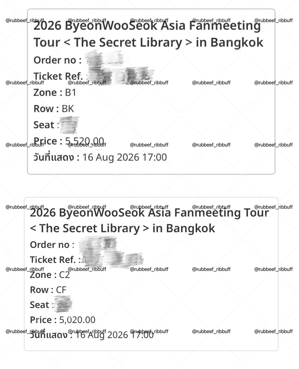 rubbeef_ribbuff's tweet photo. 📚 รีวิวกดบัตร 2026 ByeonWooSeok Asia Fanmeeting Tour <The Secret Library> in Bangkok

กดบัตรได้ 2 ใบ
🪄โซน B1 แถว BK
🪄โซน C2 แถว CF

ขอบคุณที่ไว้วางใจกับทางร้านค่ะ โอกาสหน้าแวะมาใช้บริการใหม่นะคะ 🙇‍♀️

#BYEONWOOSEOK_TOUR_in_BANGKOK
#rubbeefribbuff_review https://t.co/RIeg9pyclv
