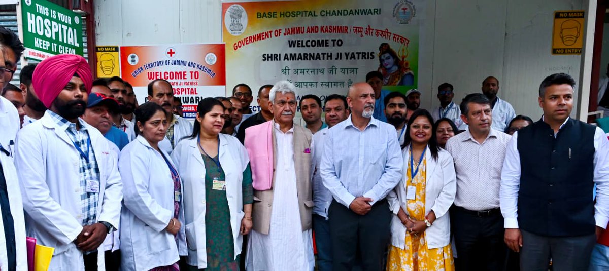 manojsinha_'s tweet photo. To ensure a seamless Shri Amarnath Ji Yatra, I reviewed the ground situation and pilgrim facilities at the Chandanwari camp today. Through seamless whole of government approach, we are leaving no stone unturned to provide excellent food and lodging to the devotees of Lord Shiva. I want every Yatri to have a blissful darshan and a profoundly enriching spiritual experience. I’ve also instructed Yatra management teams to examine pilgrim feedback and remain available for round-the-clock support.
Also, inspected the Base Hospital at Chandanwari to assess healthcare arrangements for the Yatris. Toured wards, labs & emergency units, and interacted with patients to check on their well-being & care quality. Deeply appreciate the dedication of our doctors, paramedics & healthcare workers ensuring quality healthcare services for pilgrims.