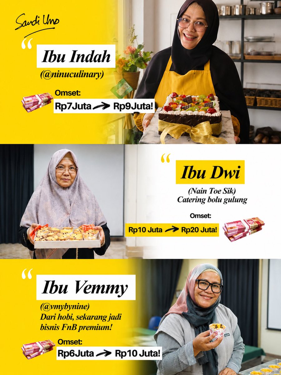 sandiuno's tweet photo. OMZET NAIK 2X LIPAT! EMAK-EMAKPRENEUR NAIK KELAS! 

Setelah dapat pendampingan usaha dari kami Yayasan Indonesia Setara x Gemawira, emak-emak hebat ini udah jago bikin materi jualan pakai AI. 
Pendampingan usaha ini bisa mendorong pertumbuhan omzet, dan daya saing produk lokal.

Buat pelaku usaha lainnya, ini giliran bisnis kamu naik kelas. Yuk daftar sekarang di Yayasan Indonesia Setara, GRATIS!
