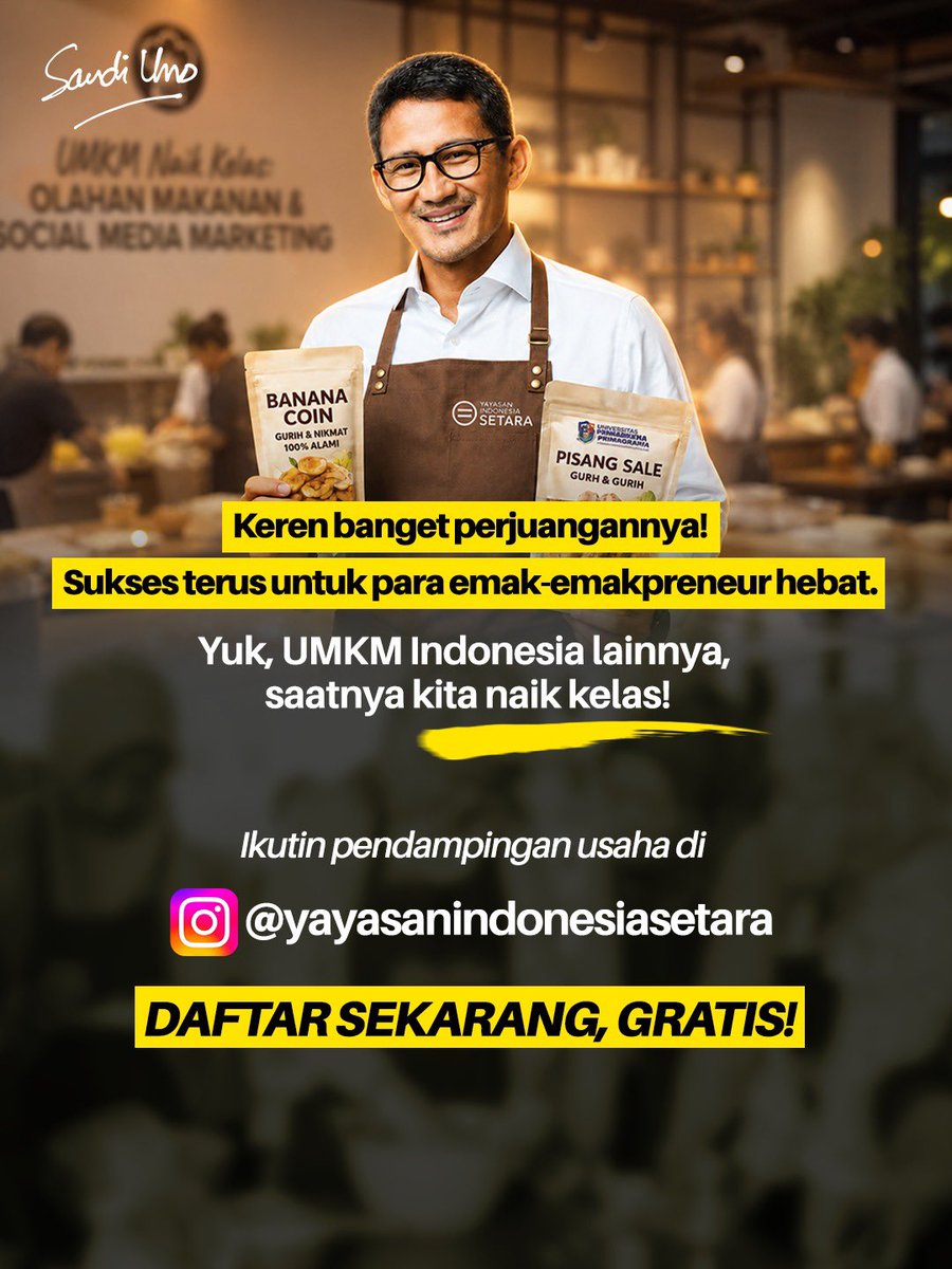 sandiuno's tweet photo. OMZET NAIK 2X LIPAT! EMAK-EMAKPRENEUR NAIK KELAS! 

Setelah dapat pendampingan usaha dari kami Yayasan Indonesia Setara x Gemawira, emak-emak hebat ini udah jago bikin materi jualan pakai AI. 
Pendampingan usaha ini bisa mendorong pertumbuhan omzet, dan daya saing produk lokal.

Buat pelaku usaha lainnya, ini giliran bisnis kamu naik kelas. Yuk daftar sekarang di Yayasan Indonesia Setara, GRATIS!