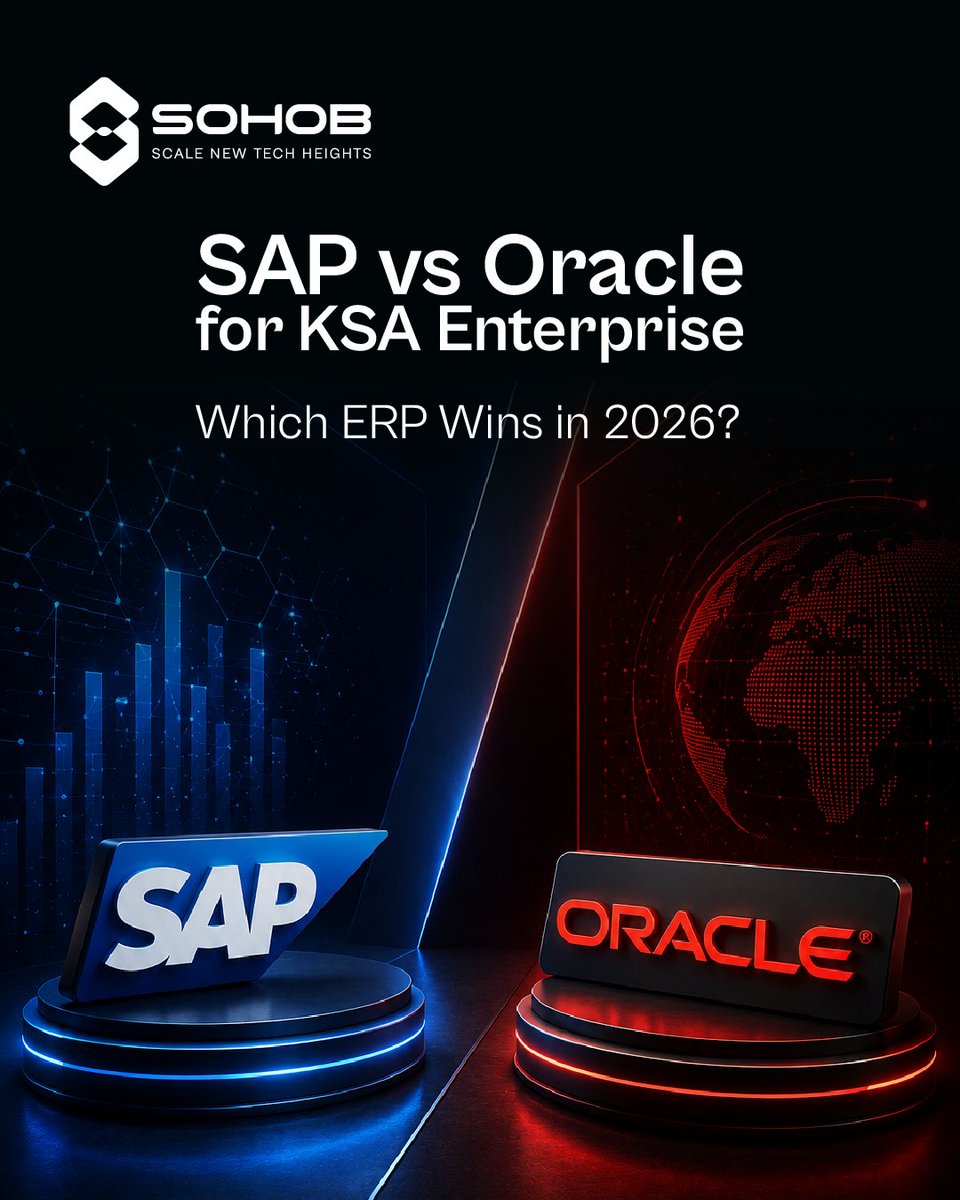 SohobKSA's tweet photo. SAP or Oracle? For Saudi enterprises in 2026, this is a defining tech decision. 🇸🇦
Both are active in Saudi Arabia, but the right choice depends on your data state and industry.

Read the full blog post to find out which ERP wins: https://t.co/xEEdyeZeLH

#Oracle #Vision2030 https://t.co/WIjNZ73dLT