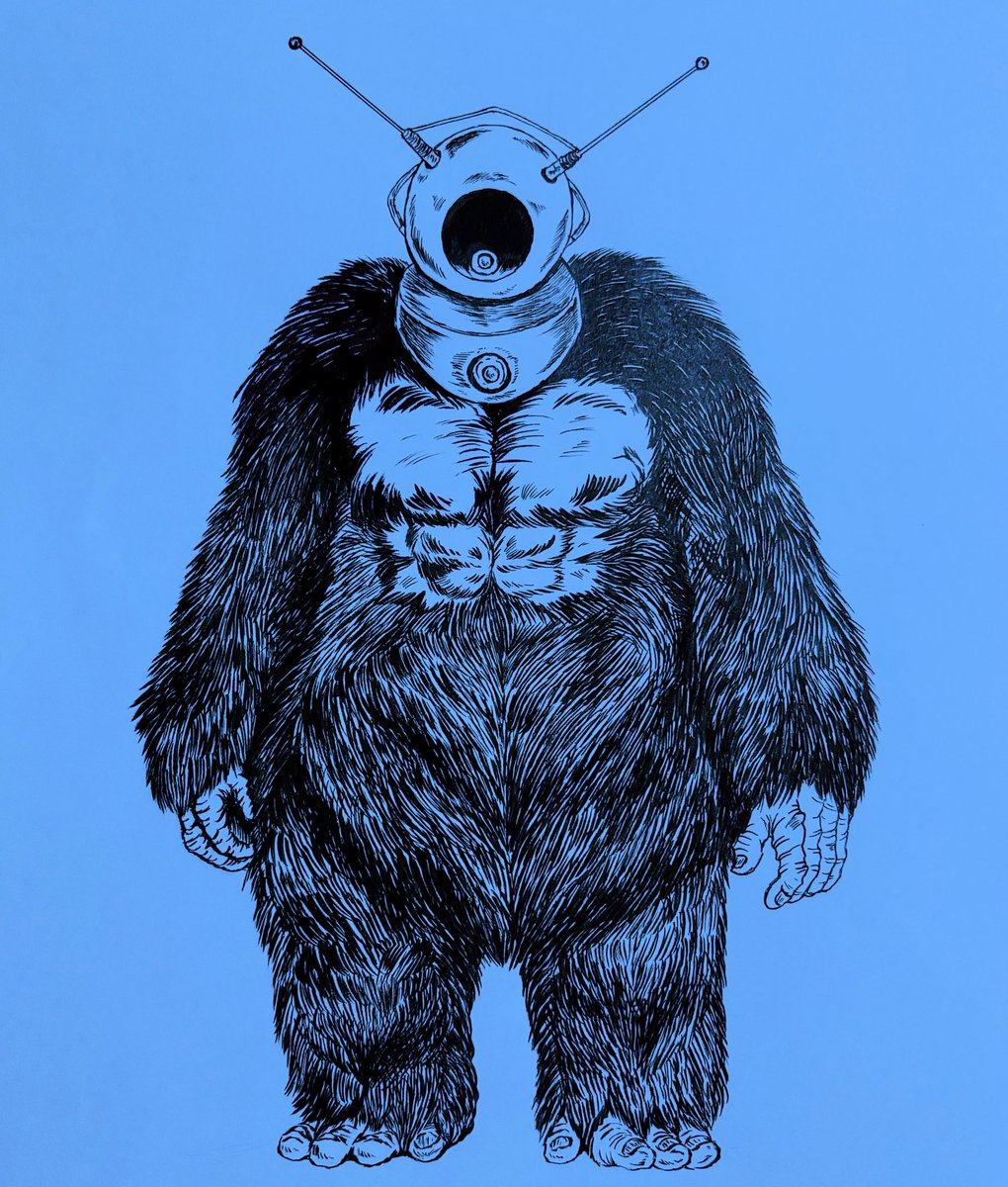 Doctor_R_T's tweet photo. 「映画クリーチャー図鑑vol.1」クリーチャー原画『ロボットモンスター』RO-MAN
“ゴリラの着ぐるみにヘルメットを被せただけ”で有名ですが既存の小道具の組み合わせだけで後世に残る名宇宙人を作り上げるなんてまるでバロウズのカットアップのように素晴らしい発想力！
https://t.co/H82noYaEfF https://t.co/0CZ56voDql