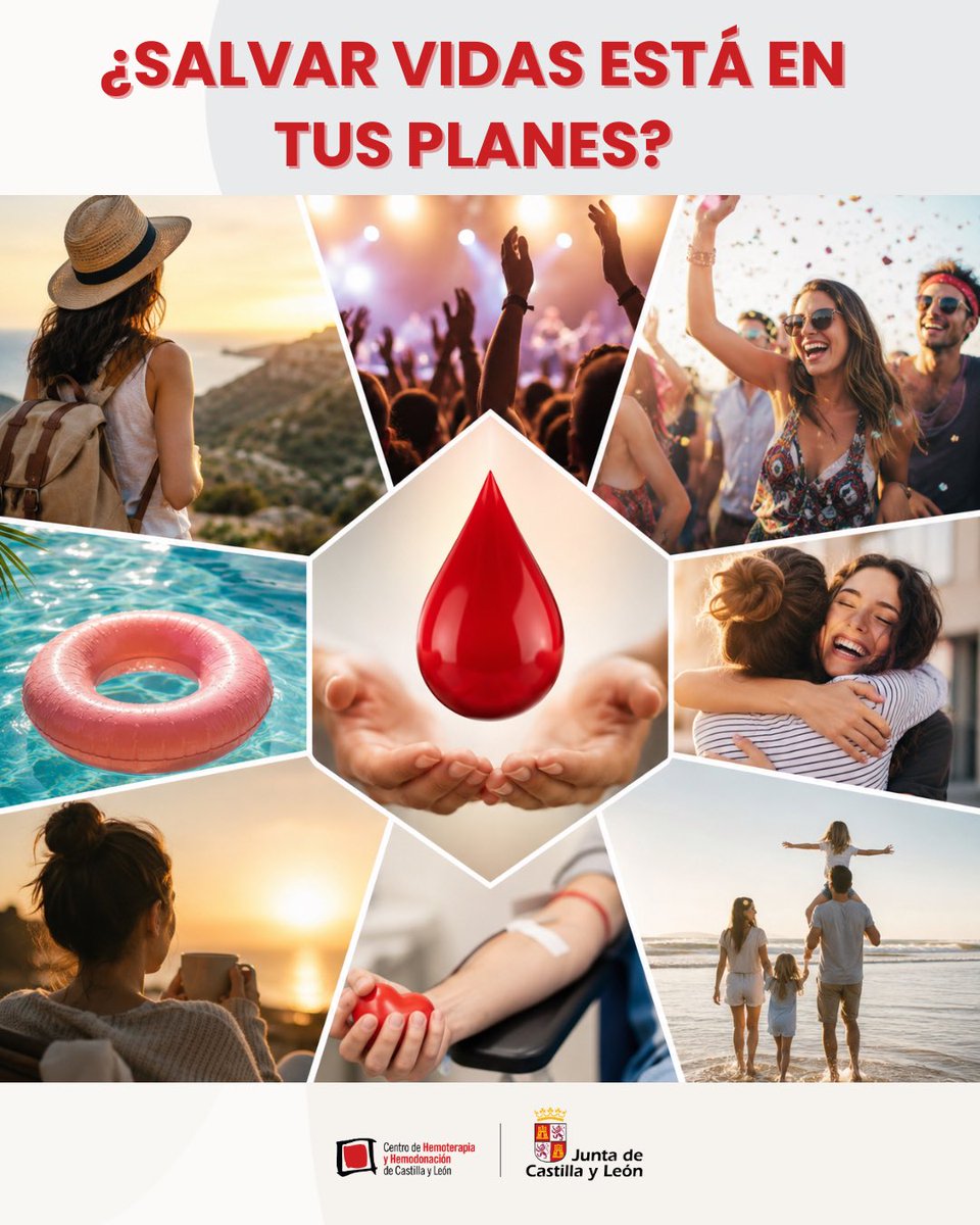 donasangreCYL's tweet photo. 📅 Julio viene cargado de planes: escapadas, fiestas, conciertos, piscina o reencuentros. Hay otro que apenas te llevará unos minutos y puede marcar la diferencia para muchos pacientes: donar sangre. ❤️ ¿Ya has incluido la donación entre tus planes de este mes? 👇 #DonaSangreCyL https://t.co/Tm1tB4CfSb