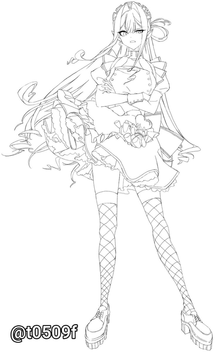t0509f's tweet photo. 線画進行中〜！✨

2026フェスのメイド衣装バーヴァンシーを描いております！

メイド服のフリルとかリボンとか、細かいところまで丁寧に線を引きました。
全体的に情報量たっぷりで描いてて楽しいです！

完成したらまた投稿します！

#FGO #メイドバーヴァンシー #2026フェス https://t.co/o7YXAP4LsT