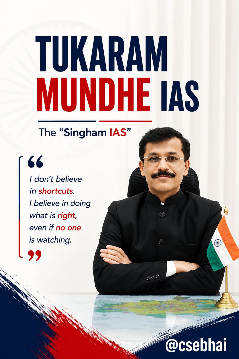 csebhai's tweet photo. 25+ transfers. Zero compromises.
Meet IAS officer Tukaram Mundhe-

"From a small village in Beed to becoming India's 'Singham IAS'-a journey powered by discipline and integrity."

Here's why @Tukaram_IndIAS is known as Maharashtra's "Singham IAS". 🧵👇 https://t.co/jHtkKnIbMC