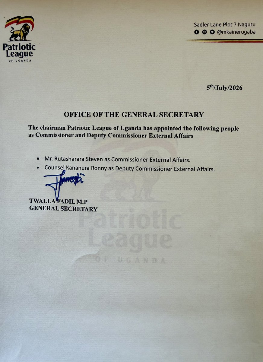 HonTwallafadil's tweet photo. Thanks Chairman @mkainerugaba for these appointments.
We expect a more vibrant Diaspora Community @BalaamBarugahar @MichealMawanda1 @karugire @HenryBasaliza1 @chairtoyota https://t.co/IoBzf5n4iY
