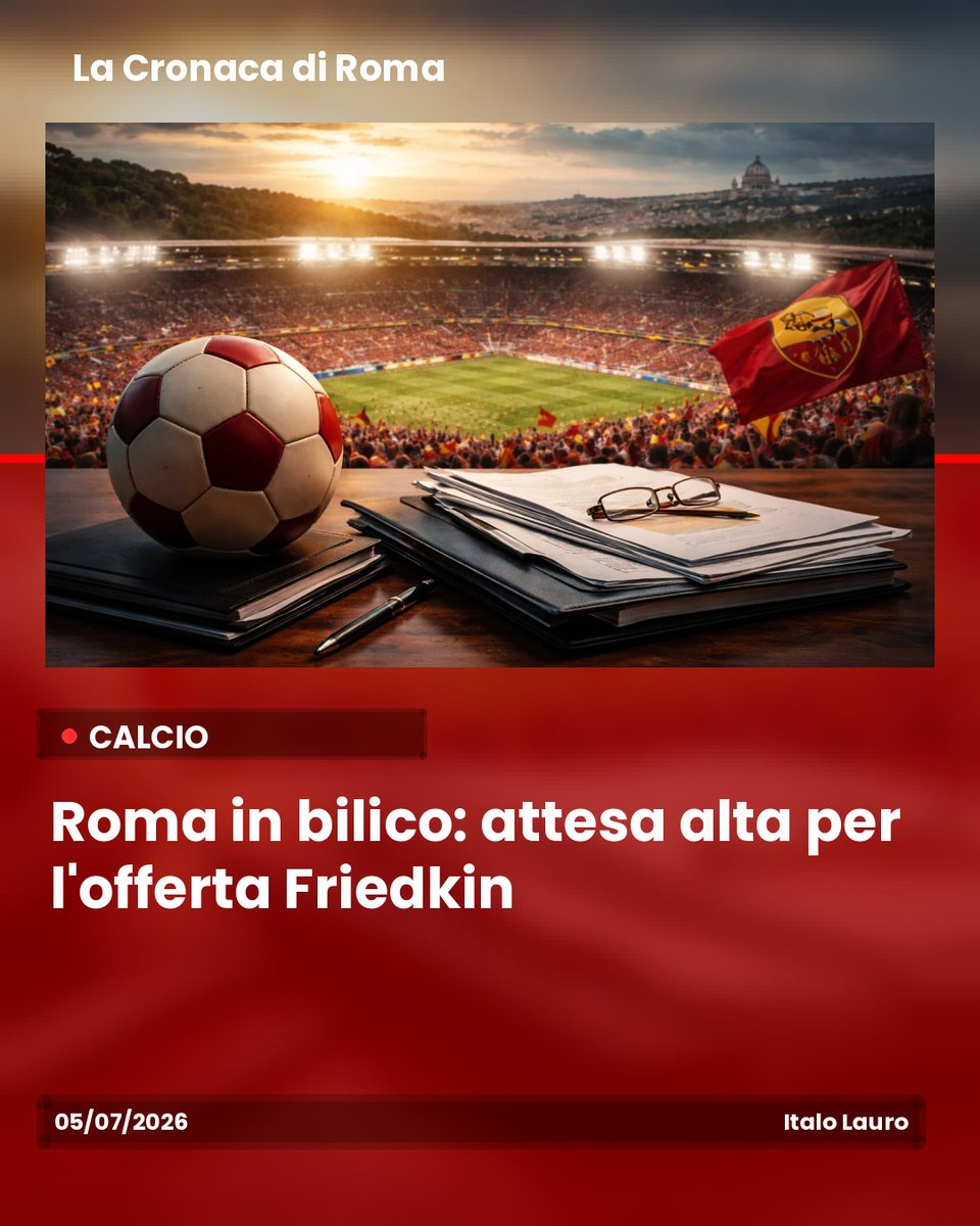 cronacadiroma's tweet photo. Leggi la notizia : Roma in bilico: attesa alta per l'offerta Friedkin - La Roma attende con ansia l'offerta dei Friedkin, decisiva per il futuro del club e per le speranze di una nuova era di successi per squadra e città. https://t.co/7Upr7NWhnw #ASRoma #Friedkin #Calcio https://t.co/vwFToDe392