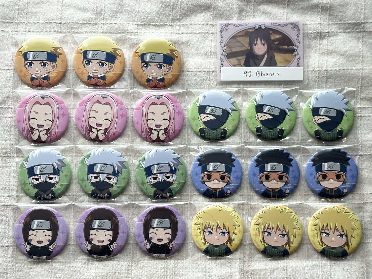 kotonya_s's tweet photo. ꒰ 交換 買取 ꒱ NARUTO ヴィレッジヴァンガード フォーマンセル 缶バッジ

譲￤ナルト サクラ カカシ オビト リン ミナト

求￤サスケ

ミナト班は4人セット優先

▼ サスケ買取
同種缶バッジ  ~800円/個
同柄アクキー  ~1000円/個

✓ プロフカード必読 https://t.co/YgA7PGbAdf
