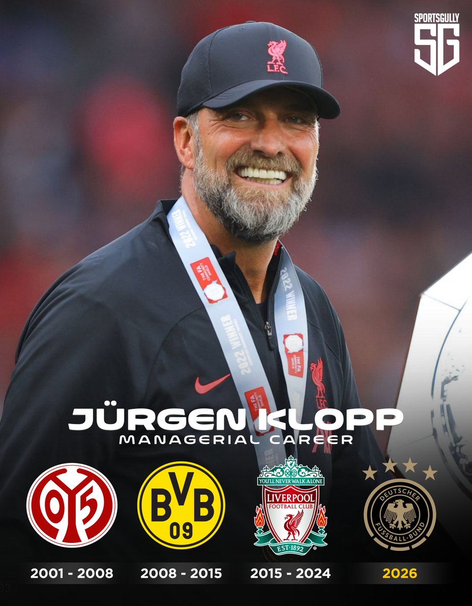 thesportsgully's tweet photo. Jürgen Klopp is the new Head Coach of German National Team!⚽🇩🇪

#Germany https://t.co/UOrTWfs4u5