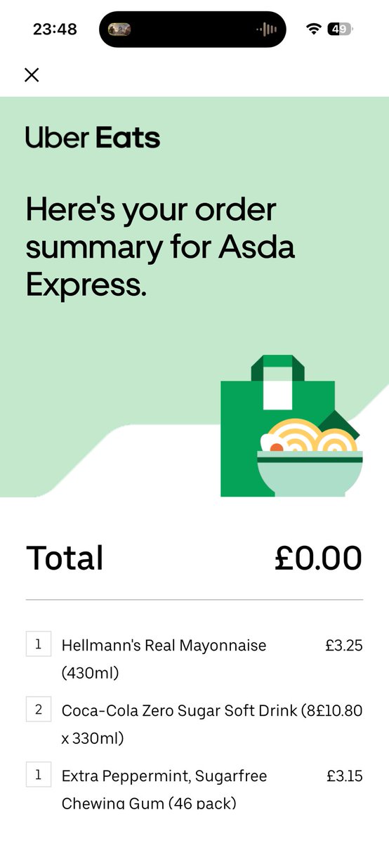 GeoGeoHall's tweet photo. @UberUKI_Support used a £30 voucher on my Asda Express order, it’s applied on the receipt and reflected in the total, but I was overcharged £30.29. Please sort this refund out asap, thanks. https://t.co/B2Hy6urMCD