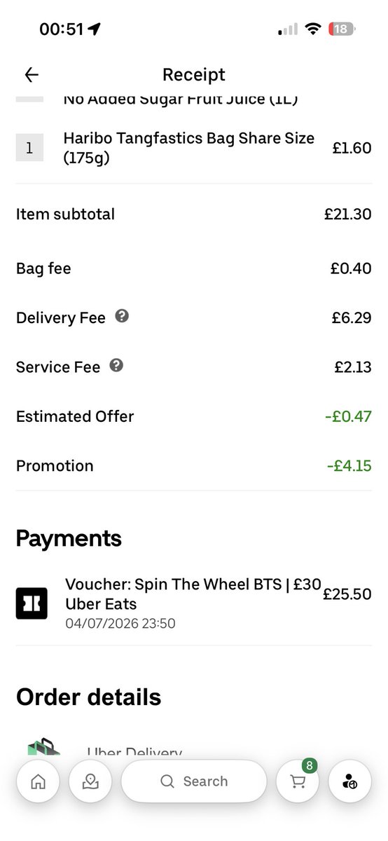 GeoGeoHall's tweet photo. @UberUKI_Support used a £30 voucher on my Asda Express order, it’s applied on the receipt and reflected in the total, but I was overcharged £30.29. Please sort this refund out asap, thanks. https://t.co/B2Hy6urMCD