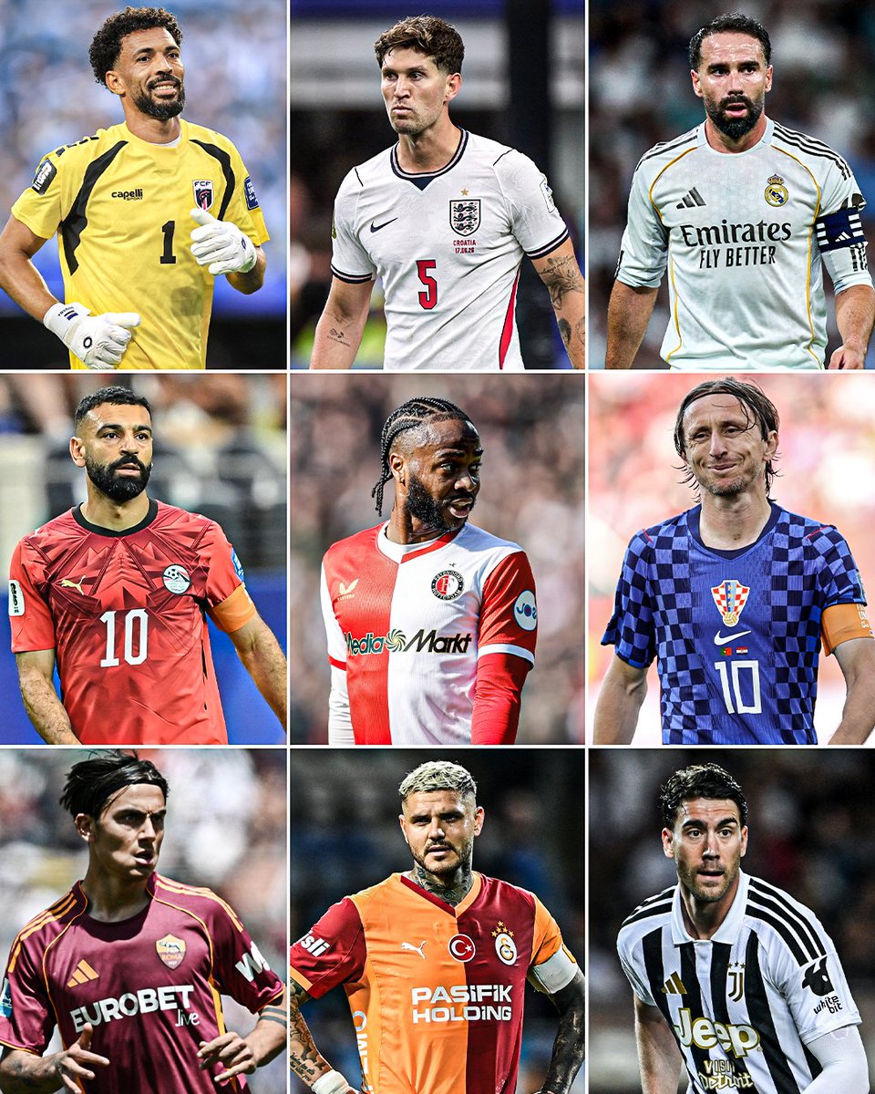 ESPNUK's tweet photo. Just a list of some current free agents 👀:

🇨🇻 Vozinha | 40, GK
🇪🇸 Stefan Ortega | 33, GK
🇫🇷 Illan Meslier | 26, GK

🇪🇸 Dani Carvajal | 34, RB
🇬🇭 Tariq Lamptey | 25, RB
🇫🇷 Malang Sarr | 27, CB
🇨🇮 Eric Bailly | 32, CB
🇦🇹 David Alaba | 34, CB
🏴󠁧󠁢󠁥󠁮󠁧󠁿 John Stones | 32, CB
🇺🇦 Oleksandr Zinchenko | 29, LB
🇵🇹 Raphaël Guerreiro | 32, LB

🇦🇹 Xaver Schlager | 28, CM
🇩🇪 Leon Goretzka | 31, CM
🇪🇸 Dani Ceballos | 29, CM
🇲🇱 Yves Bissouma | 29, CM
🇭🇷 Luka Modrić | 40, CM
🇧🇷 Fabinho | 32, CM
🇨🇮 Franck Kessié | 29, CM
🇩🇪 Julian Brandt | 30, AM

🇪🇸 Adama Traoré | 30, RW
🇪🇬 Mohamed Salah | 34, RW
🏴󠁧󠁢󠁥󠁮󠁧󠁿 Raheem Sterling | 31, LW
🇷🇸 Dušan Vlahović (26, ST)
🇦🇷 Paulo Dybala (32, ST)
🇦🇷 Mauro Icardi (33, ST)
🇿🇲 Patson Daka (27, ST)