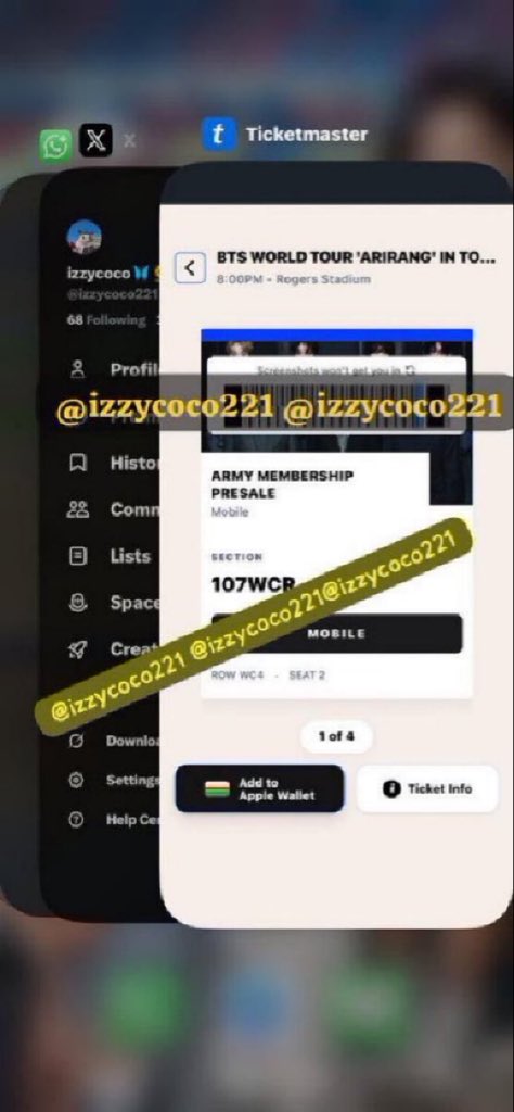 izzycoco221's tweet photo. WTS BTS ARIRANG TICKETS 💜
TORONTO 🇨🇦 D1

📍 Rogers Stadium
🗓 Aug 22 (8/22)
 
Sec 107WCR 🎟️ 

Row: WC4 Seats 2-5 - These are official wheelchair-accessible (WCR) tickets with companion seating. 
Can provide proof, facetime during transfer
#BTS_ARIRANG #bts #ArmyStandWithRM https://t.co/HHFcgFaTOJ