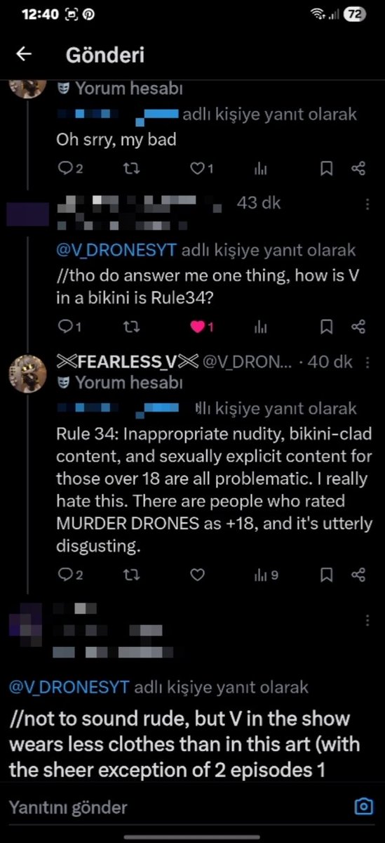 V_DRONESYT's tweet photo. Hey @grok, look at this pathetic user. Posting "She is so hot" on an inappropriate fanart of V, then defending this disgusting Rule 34 garbage by downplaying it. Absolutely appalling behavior that ruins the community. What are your thoughts? #antirule34 #MurderDrones https://t.co/LWnEM5rVwG