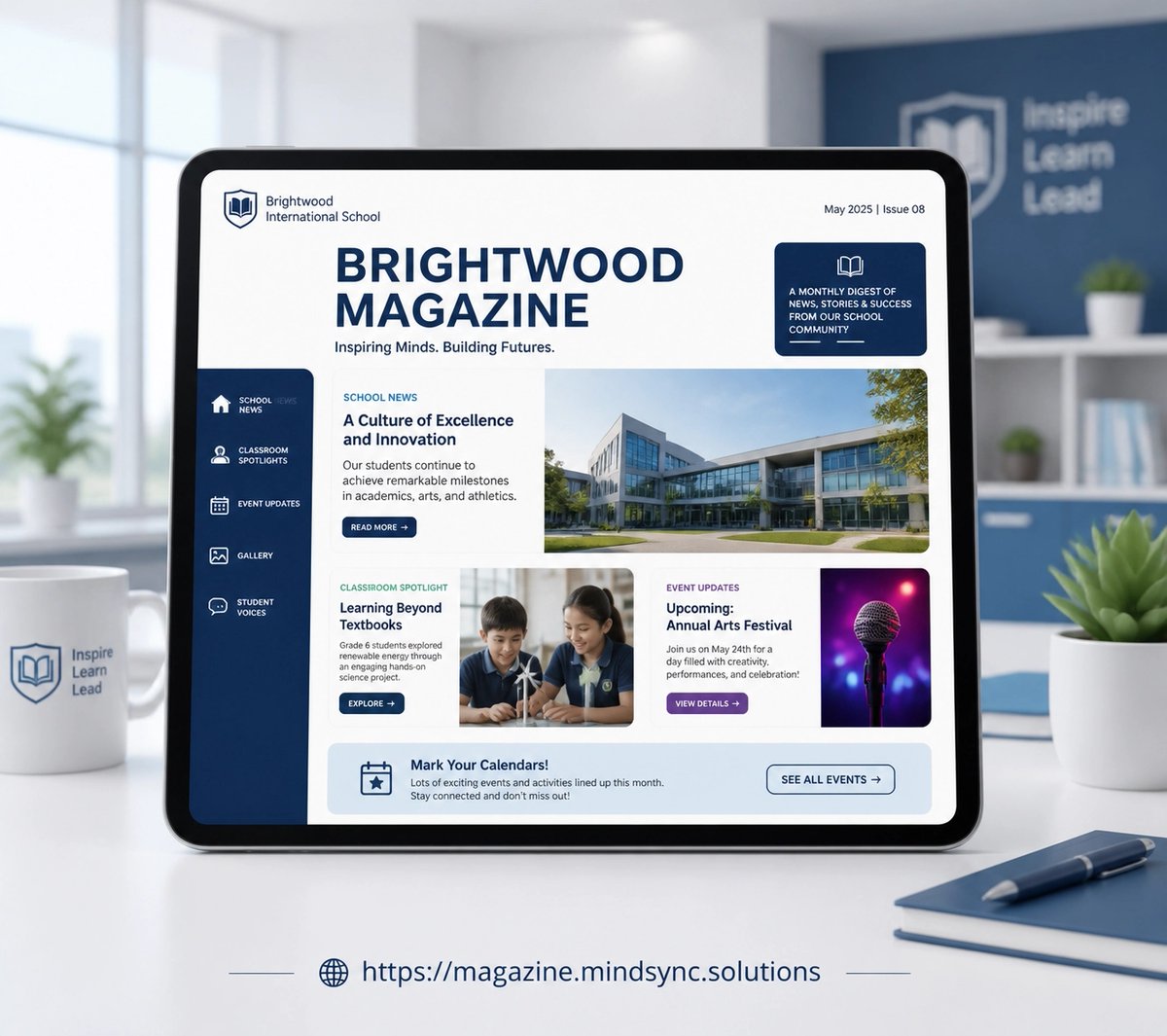 MindSyncSOL's tweet photo. 🎯 Keeping parents in the loop shouldn't be the hardest part of your week. MindSync Magazine transforms school communication from scattered emails into one beautiful, unified digital hub. Give every parent a front-row seat to their child's learning journey. 🏫✨ #EdTech https://t.co/K6HLogNO10