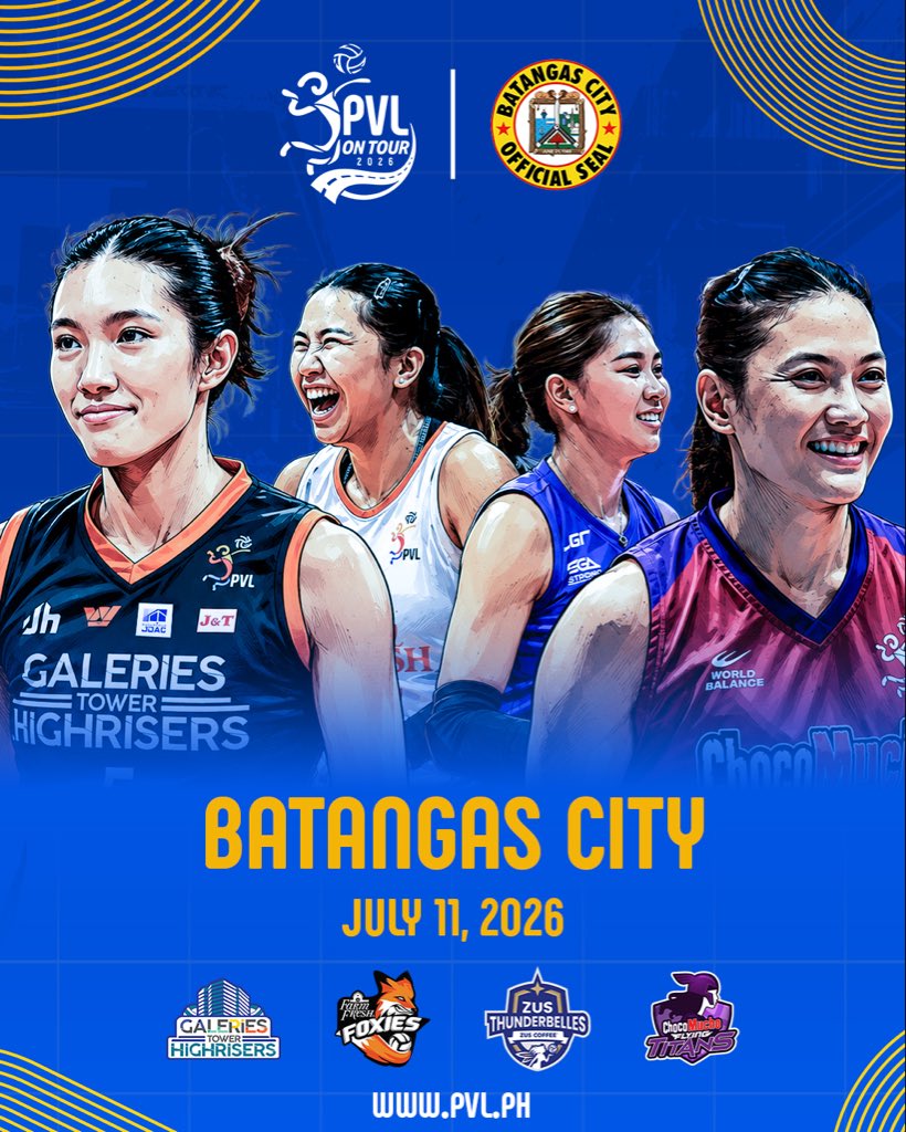 pvlph's tweet photo. HEADING SOUTH! 🚍

From north to south at the end of the week. The PVL heads to Batangas City on July 11, Saturday. 

#PVLonTour | #TheHeartOfVolleyball https://t.co/SyDZGQxJbl