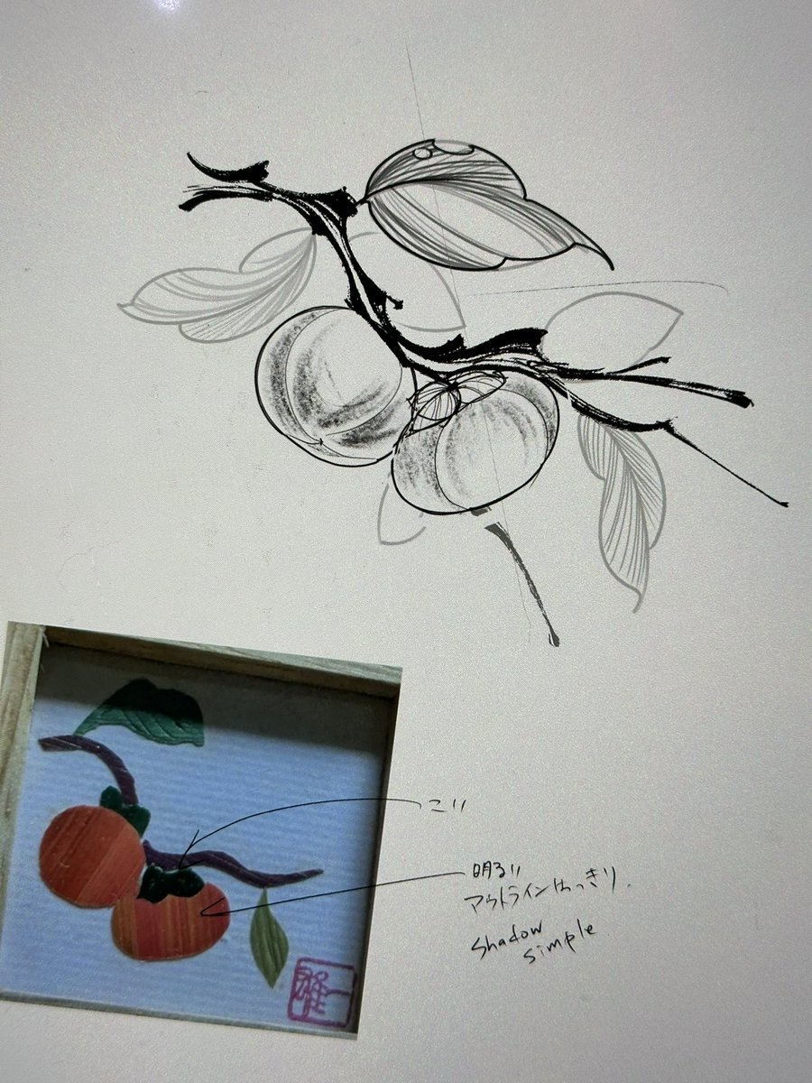 お客様の思い入れのある柿の絵をアレンジしてタトゥーにしました。柿の