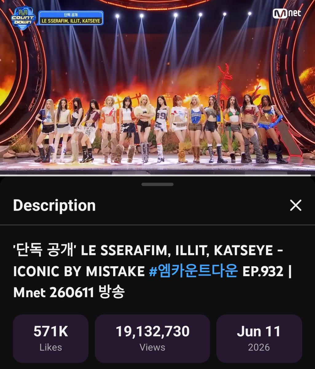 mythssera's tweet photo. ICONIC BY MISTAKE by LE SSERAFIM, ILLIT, KATSEYE is now the most viewed M COUNTDOWN performance in over 7 years https://t.co/oVtTxHymJH