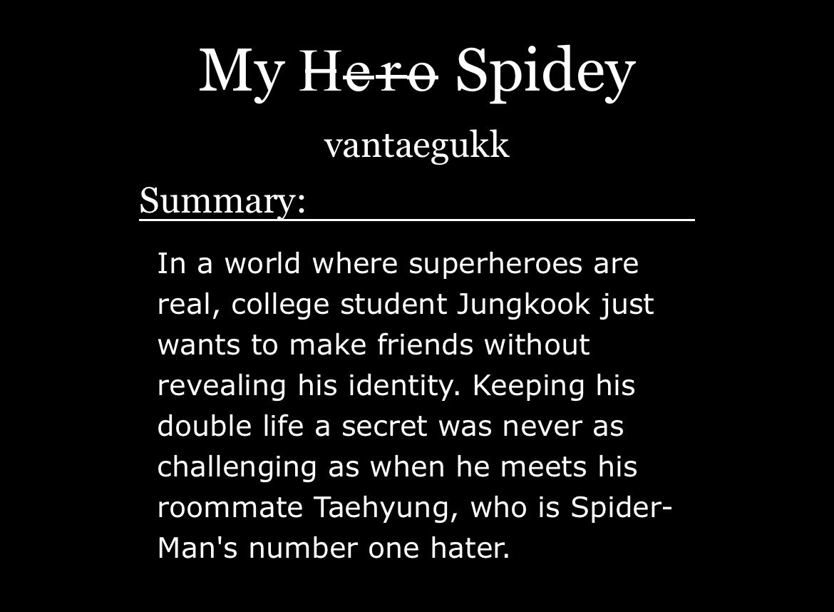eyesdesired's tweet photo. #9 my 𝗁̶𝖾̶𝗋̶𝗈̶ spidey by vantaegukk
- jungkook as spiderman
- college setting
- power bottom taehyung
- taehyung is bad at feelings
https://t.co/eVlzsiuhuh https://t.co/sn9dFE5nIB