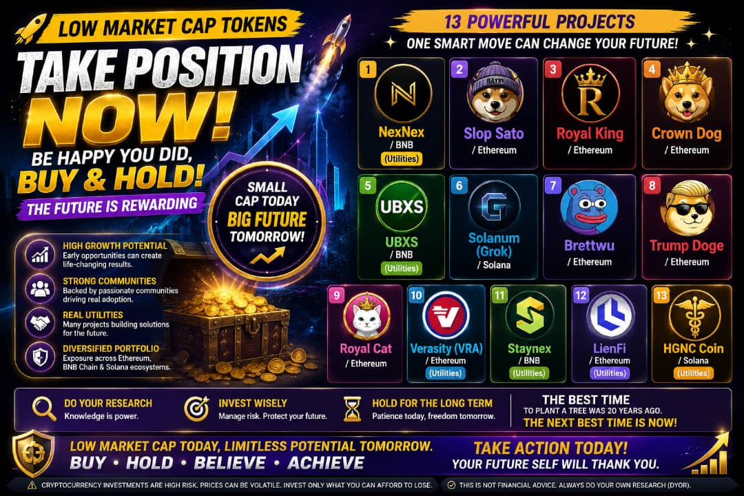 crypto_haagen's tweet photo. Build your portfolio early, hold with patience, follow projects that continue to develop their ecosystems

1. NexNex
2. Slop Sato
3. Royal King
4. Crown Dog
5. UBXS 
6. Solanum (Grok)
7. Brettwu
8. Trump Doge
9. Royal Cat
10. Verasity (VRA)
11. Staynex
12. LienFi 
13. HGNC Coin https://t.co/kducbxW7Nr