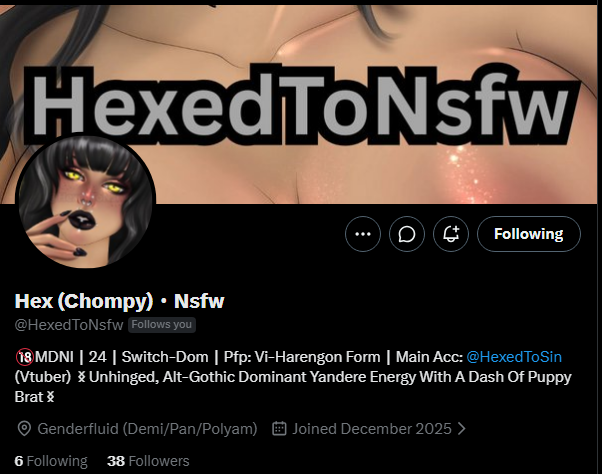 HexedToSin's tweet photo. 😜New profile look for the spicy alt account @HexedToNsfw! https://t.co/88TtI9FprQ