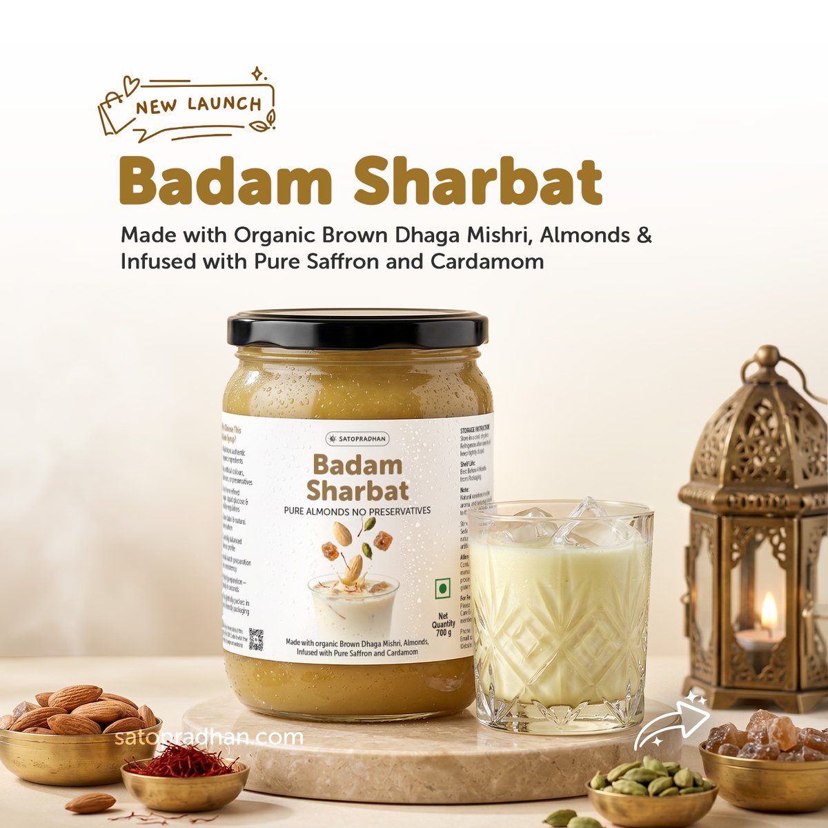 SatopradhanV's tweet photo. Still drinking almond drinks with more sugar than almonds? 🌰 Switch to Satopradhan Badam Sharbat!

✨ Real almonds &amp; clean ingredients 
❌ No refined sugar or artificial flavours 
🥛 Mix with chilled milk or water
Make the switch to natural! 💛 🛒 https://t.co/k4eQRRKgmj https://t.co/ZQeTtjOn8T