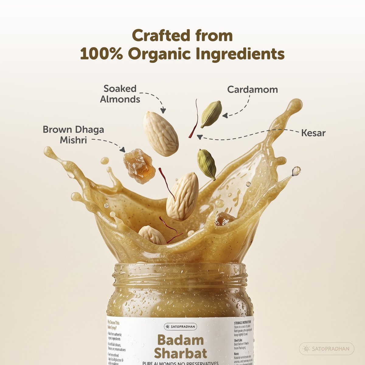 SatopradhanV's tweet photo. Still drinking almond drinks with more sugar than almonds? 🌰 Switch to Satopradhan Badam Sharbat!

✨ Real almonds &amp; clean ingredients 
❌ No refined sugar or artificial flavours 
🥛 Mix with chilled milk or water
Make the switch to natural! 💛 🛒 https://t.co/k4eQRRKgmj https://t.co/ZQeTtjOn8T