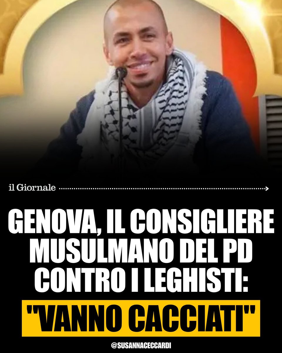 SusannaCeccardi's tweet photo. Mohamed Kaabour, consigliere comunale del PD a Genova, parla di “cacciare” gli avversari politici. Un linguaggio inaccettabile per chi siede nelle istituzioni, non pensate anche voi? https://t.co/t3ZTxyGUOv