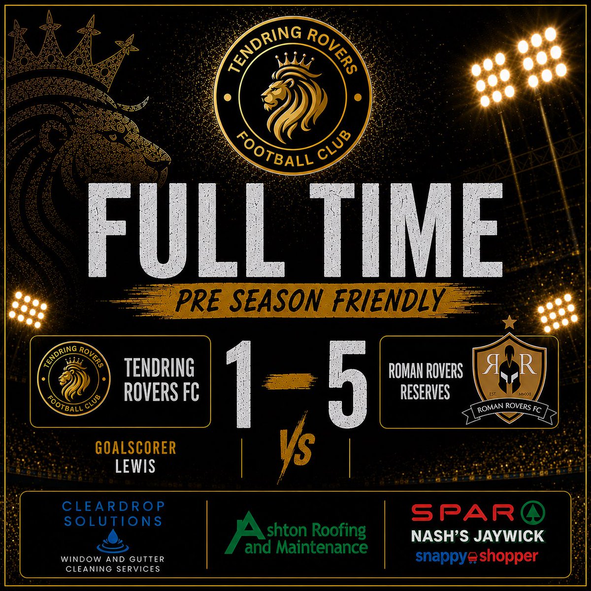 TendringRovers's tweet photo. Tendring Rovers Men’s Team fell to a 5-1 defeat against Roman Rovers Reserves in our first ever pre-season friendly.

A huge congratulations to Lewis, who scored the first ever goal in our Men’s Team history! 💛🖤

Plenty of positives to take as we now look ahead to our next game https://t.co/ygWL6M4Okn