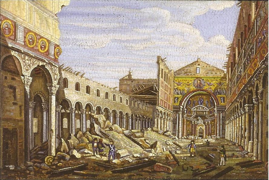 romamedieval's tweet photo. 🔥La noche del 15 de julio de 1823 se produjo el incendio que destruyó la mayor parte de la basílica de San Paolo en la vía Ostiense en Roma.
🏦Las ruinas del enorme edificio paleocristiano atrajeron durante los días siguientes a un enorme número de curiosos. https://t.co/94ZnPuJbRx