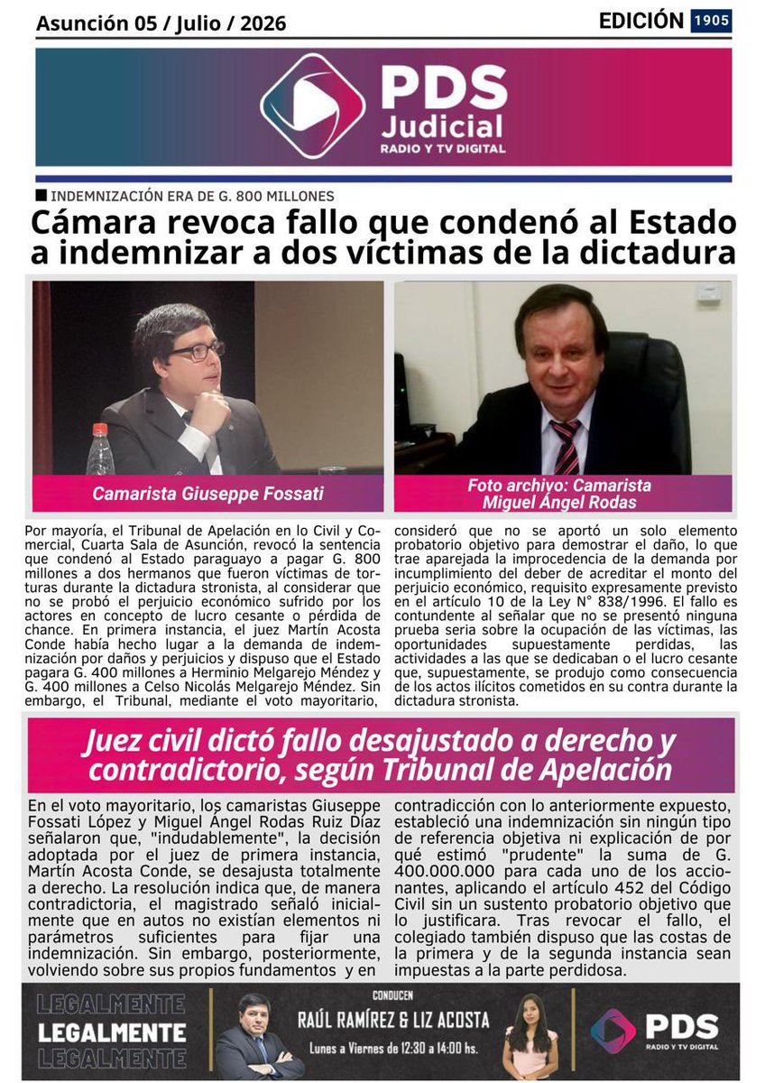 pds_radio's tweet photo. 🇵🇾¡BUEN DÍA!🇵🇾

👇🏻Aquí las principales noticias de la #PortadaDigitalPDS📰

Leé toda la información judicial en: 🔗https://t.co/lszpqKO0CQ

#PDSDigital https://t.co/WYuHrlFbHD