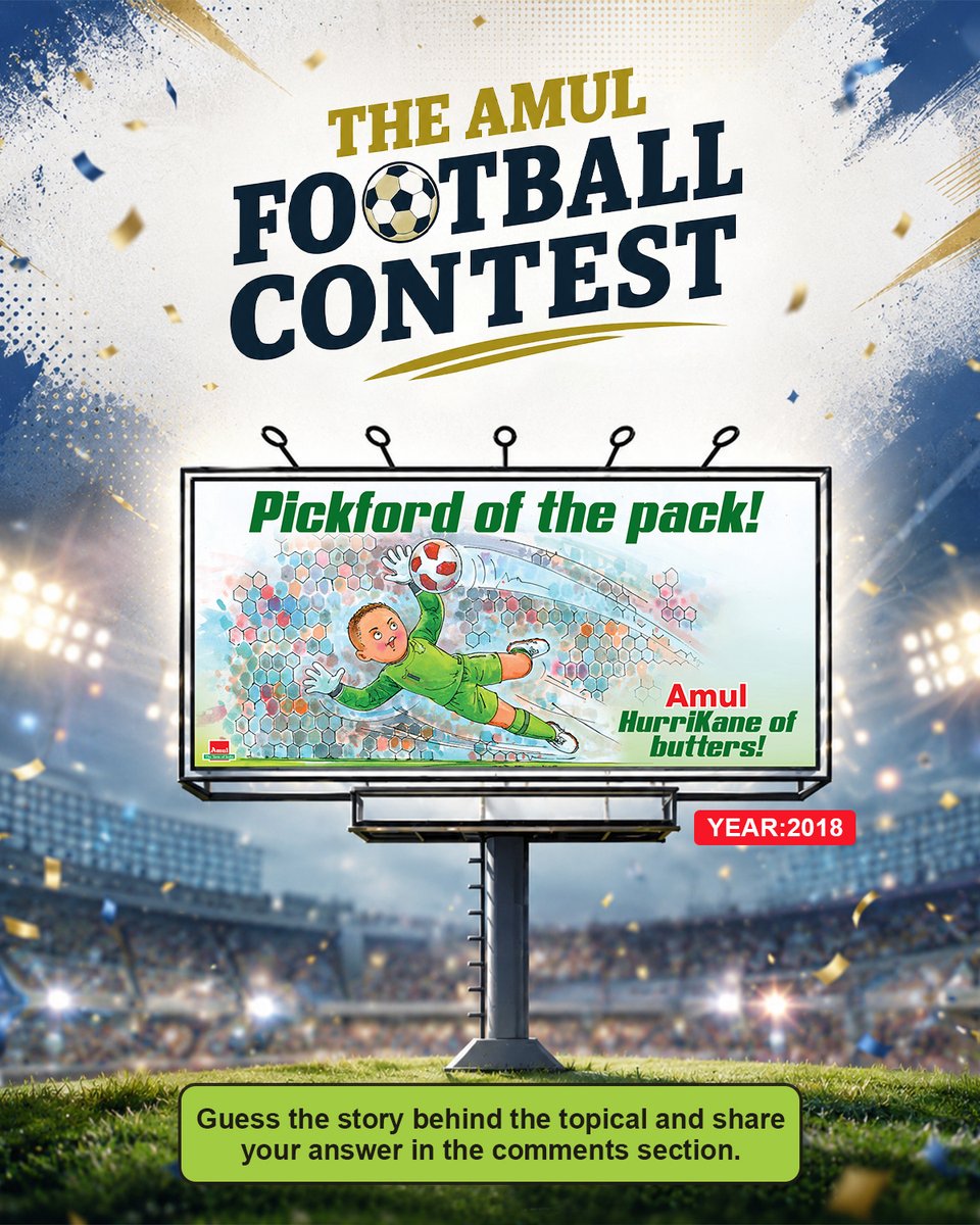 Amul_Coop's tweet photo. Friends, the epic Football World Cup is on!

As you know, Amul Topicals have captured football's most iconic moments over the years and now, it's your chance to win Amul Topical souvenirs! Isn’t it exciting?

All you need to do is guess the football moment behind this topical and share your answer in the comments section. Get it right, and you could be one of our winners!

Contest Rules:
1. Submit your answer in the comments section by 12:00 Noon the following day.
2. The Top 3 winners will be announced tomorrow and will receive Amul Topical souvenirs.
3. The Top 3 winners will be decided if their answer is closest to the correct theme and among the fastest to respond.
4. In addition, the correct answer should also receives the maximum number of likes.
5. This contest is designed to celebrate genuine creativity and community engagement. By entering, all participants agree to maintain the spirit of fair play.6. Organic Engagement Only: All likes, shares, comments, views, and votes (collectively, "Engagement") must be generated solely by genuine, unique, and verifiable social media users.
7. Prohibited Practices: Participants are strictly prohibited from using any artificial, unfair, or fraudulent means to increase their engagement metrics. Creating multiple fake accounts or bots to vote or interact with their own entry.
8. If any entry is found, or reasonably suspected, to be receiving bot likes or artificial engagement, the entry will be disqualified immediately without prior notice.
9. If a participant is found to have violated these terms after being announced as a winner, they will forfeit the prize, and an alternative winner will be selected.
10. All decisions made by the GCMMF (Amul) regarding eligibility, engagement validity, and disqualification are final, binding, and non-appealable. GCMMF (Amul) is under no obligation to provide detailed technical analytics or proof to a disqualified participant regarding how the fraudulent activity was detected.

Good luck, and may the best football fans win!