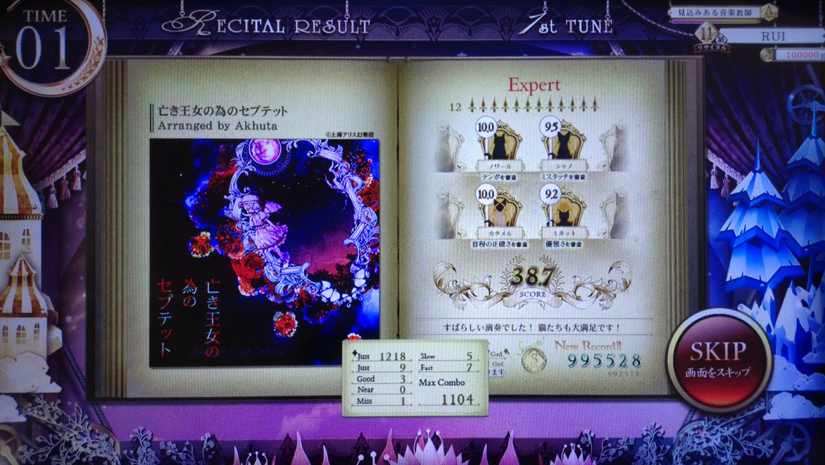 Rui_Mitsurugi's tweet photo. 亡き王女のセプテット
1203/1231 R.Score 39.3 / 144.65 Grd.

"序盤でmissすると自己べが出る呪い"は
解呪に失敗しましたが, コンボ率, R.Score共に
満足行くリザルトが出たので一旦終了。
沢山勉強させて頂きました 🫡

4枚目 リサイタルなのに B.Score 995k で
New Record !! が表示されていて草😂 https://t.co/uMxm2oPEwX