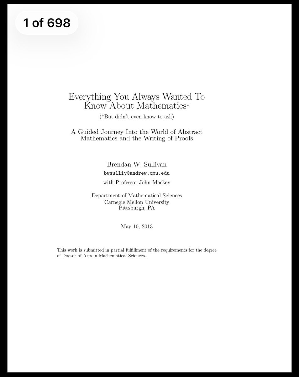 KirkDBorne's tweet photo. Download 698-page PDF eBook…

Everything You Always Wanted To Know About Mathematics* (*But didn’t even know to ask)

A Guided Journey Into the World of Abstract Mathematics, Theorems, and the Writing of Proofs: https://t.co/JLsDOmpP1q https://t.co/UuYfHJvuf8