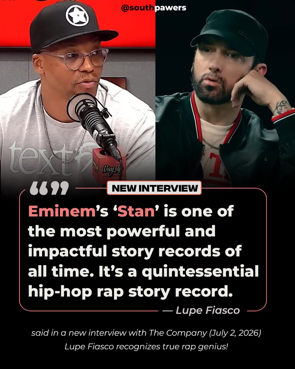 Southpawer's tweet photo. In a new interview, Lupe Fiasco explains why Eminem's "STAN" is probably the greatest hip-hop story record of all time. https://t.co/HdaHAzduAa