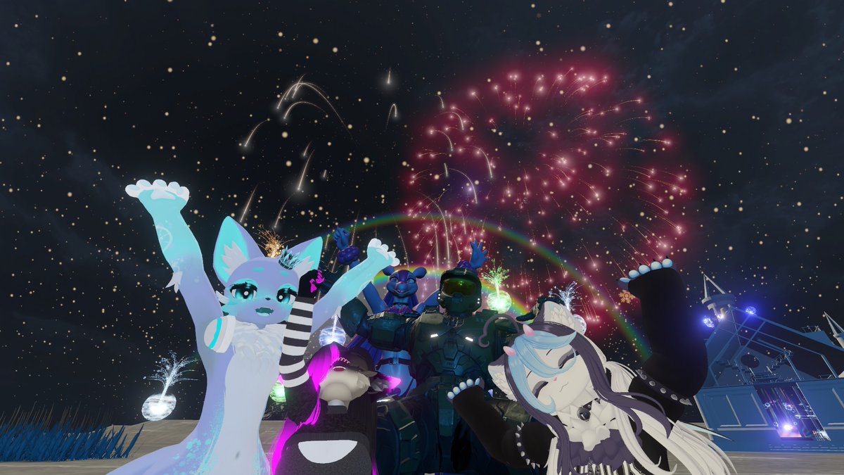 IceSouless's tweet photo. Here's another 4th of July pictures but with friends 🎇🎆
#vrchat #furry #4thofJuly https://t.co/E0mo7poIsE