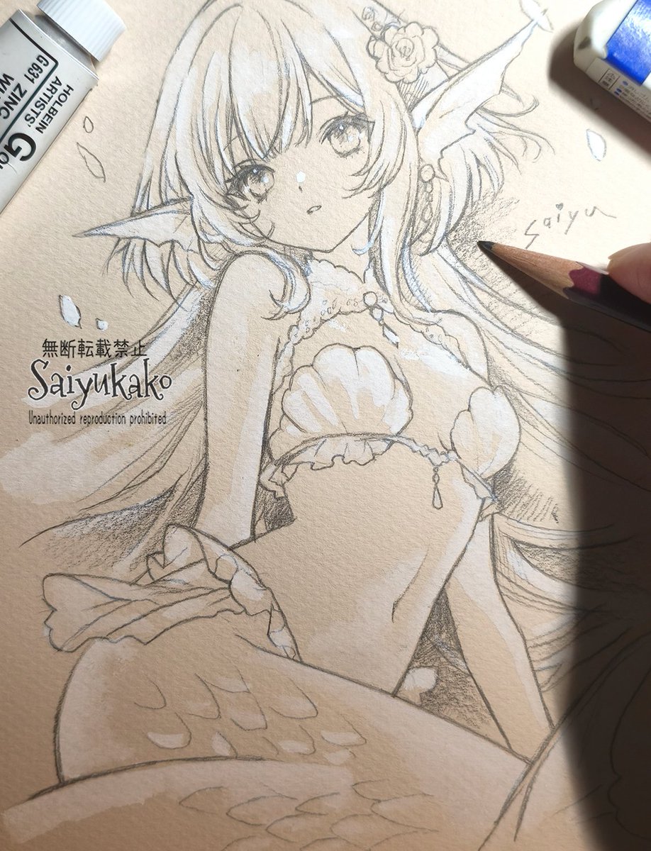 saiyukako's tweet photo. 🐚貝がらのビキニ🤍
​「上は貝殻ビキニ、下は魚。これは『ビキニの日』、合格ですか…？（そわそわ）」
#ビキニの日 https://t.co/0PEq9K7rpa