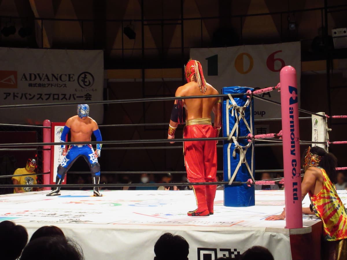 actazki's tweet photo. 赤に青、青に赤
#大阪プロレス
#アルティメット・スパイダーJr
#SUZAKU https://t.co/58qeXofjsl