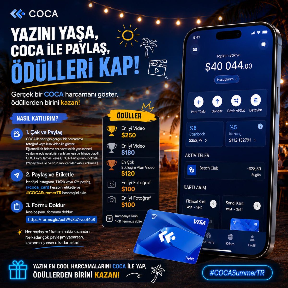 COCA_TR's tweet photo. WOW😎 Katılım Şartları 📋
✅ COCA ile yaptığın gerçek bir harcamayı fotoğraf veya kısa video ile paylaş.
✅ İçeriğini Instagram, TikTok veya X’te paylaş.
✅ @coca_card hesabını etiketle ve #COCASummerTR hashtag’ini ekle.
✅ Başvuru formunu doldur: https://t.co/7umJ8xmtBW… https://t.co/dpm9tHsSTm